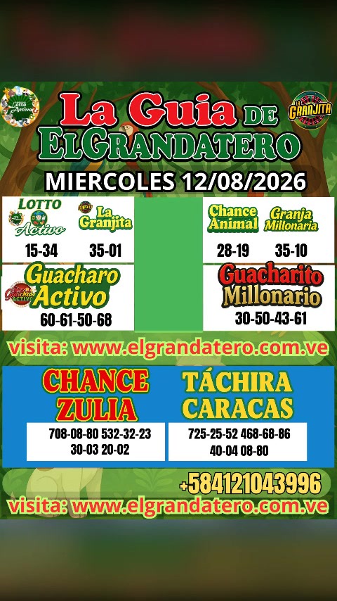 Miniatura de DATOS DE LOTERIAS Y ANIMALITOS MIERCOLES 12/08/2026 ELGRANDATERO JOSE EREU