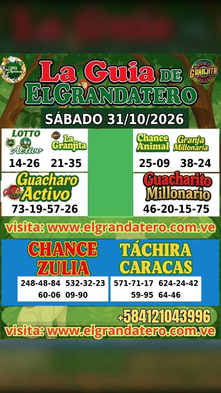 Miniatura de SABADO 31/10/2026 DATOS DE LOTERIAS Y ANIMALITOS ELGRANDATERO JOSE EREU