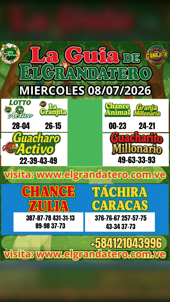 Miniatura de DATOS DE LOTERIAS Y ANIMALITOS MIERCOLES 08/07/2026