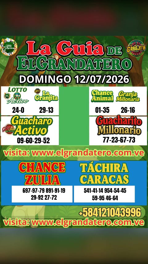 Miniatura de DATOS DE LOTERIAS Y ANIMALITOS DOMINGO 12/07/2026 ELGRANDATERO JOSE EREU