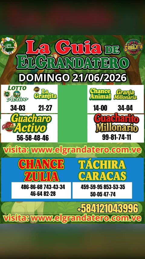 Miniatura de DATOS DE LOTERIAS Y ANIMALITOS DOMINGO 21/06/2026 ELGRANDATERO JOSE EREU